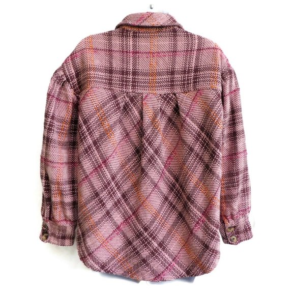 Anthropologie Shirt Jacket Pink Red Plaid Hudson Shacket Tweed Heavy S